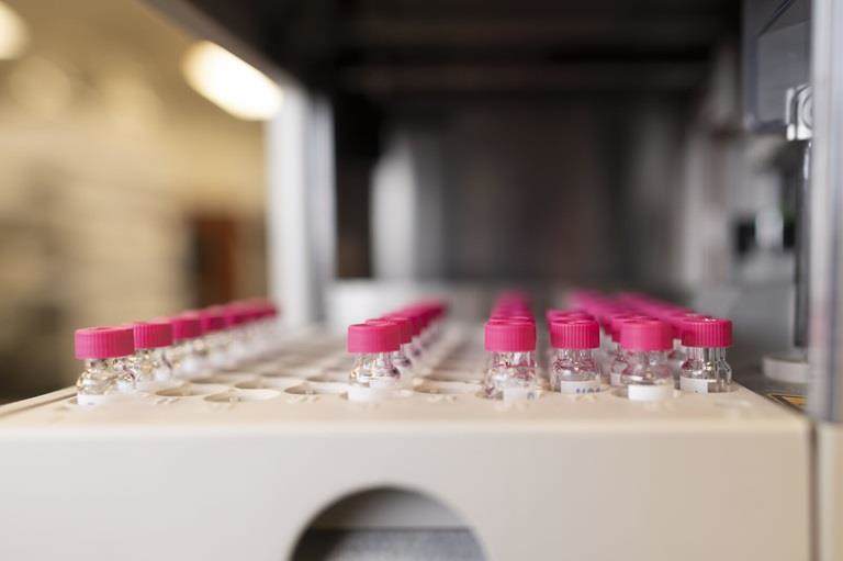 close up of test tubes in croda lab
